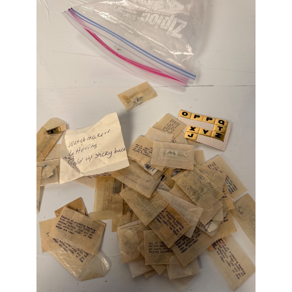 Vintage Watchmaker's Gold Lettering Lot NOS Adhesive Letters Jeweler Supply